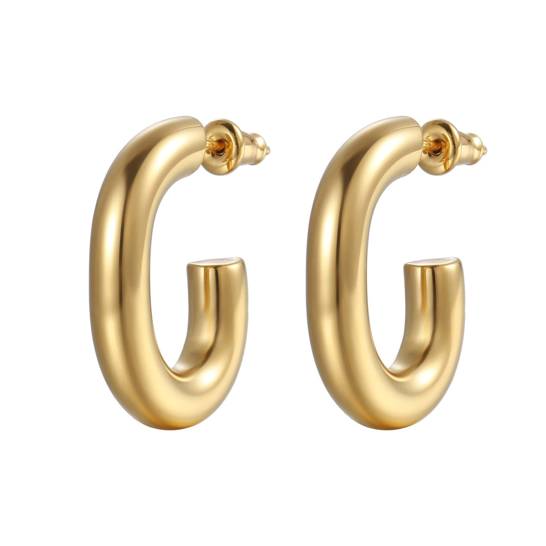 Showday 18K Gold Plated Stainless Steel Lightweight Chunky Open Hoops | Gold Hoop Earrings for Women