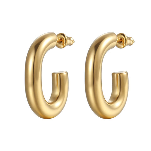 Showday 18K Gold Plated Stainless Steel Lightweight Chunky Open Hoops | Gold Hoop Earrings for Women