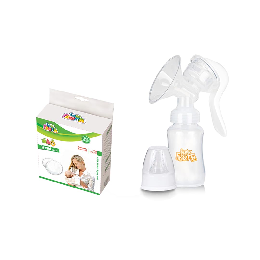 La Frutta (New Regular Neck Manual Breast Milk Pump + 150 ml Bottle Silicone Nipple + 6 Pcs Breast Pads) Orange