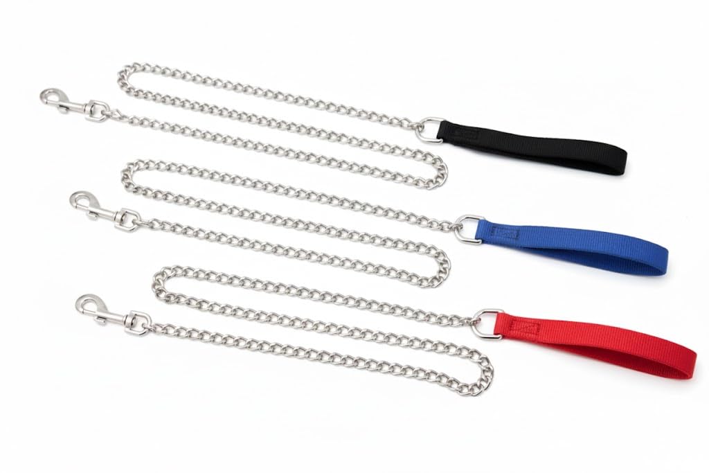 Nunbell Heavy Duty Metal Chain Leash, 3mm, Multi Color Handles (Black)