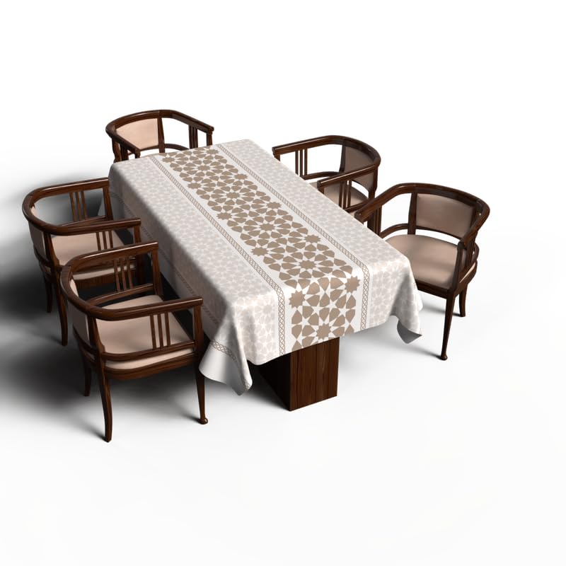 ART MOOD HOME Ramadan's Unique Oasis Tablecloth Waterproof Polyester Fabric Beigie & White 140W * 140L