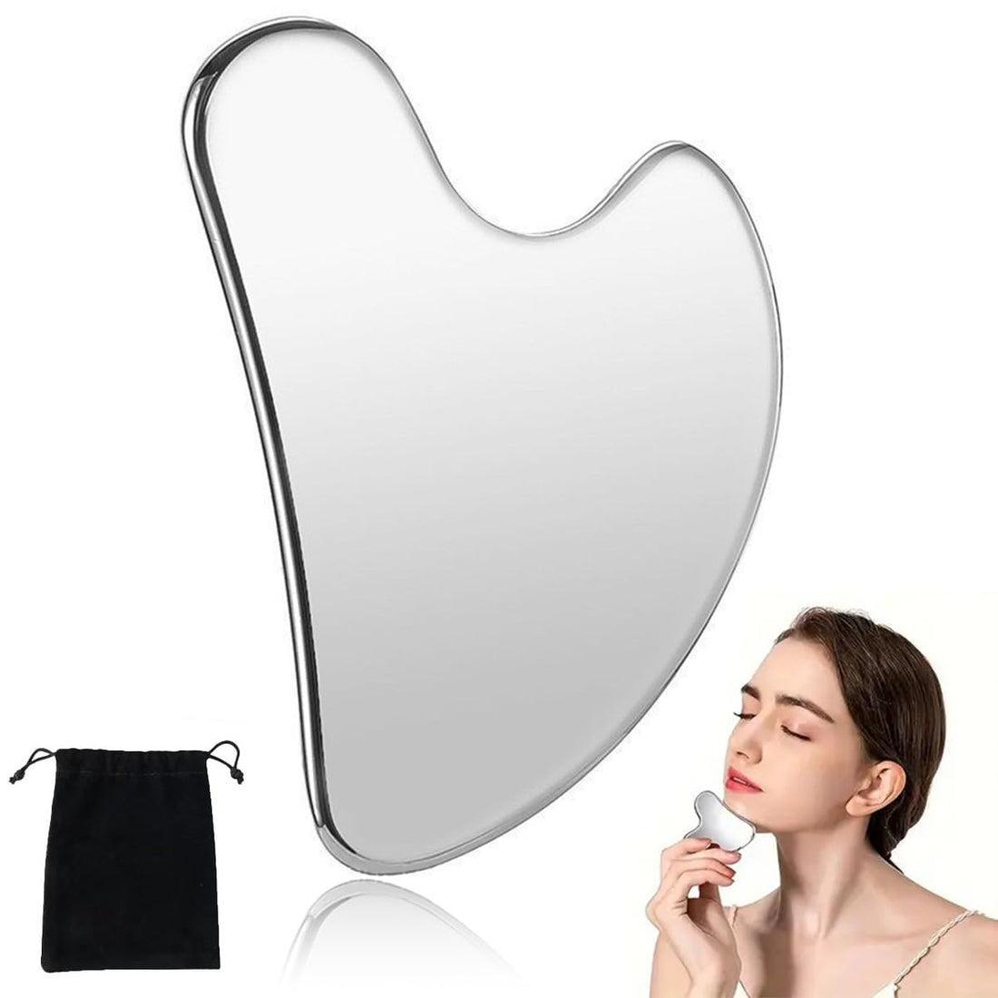 Stainless Steel Facial Gua Sha Tool, Massage Guasha Tool for Sculpting Jaw Line, for Beauty and Relaxation of Muscles of Face and Body