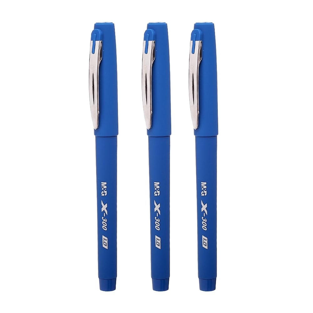 M&G AGPV8673 X-300 Classic Office Gel Pen with Rubber Coated Barrel 1.0mm Pack of 3 Blue Ink Pens - Blue