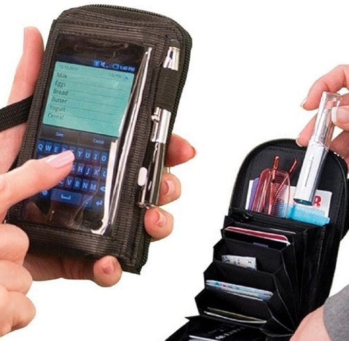 Cell Phone Touch Purse Organiser, Multi-Pocket Wallet Case with Phone Viewing Window (Black)