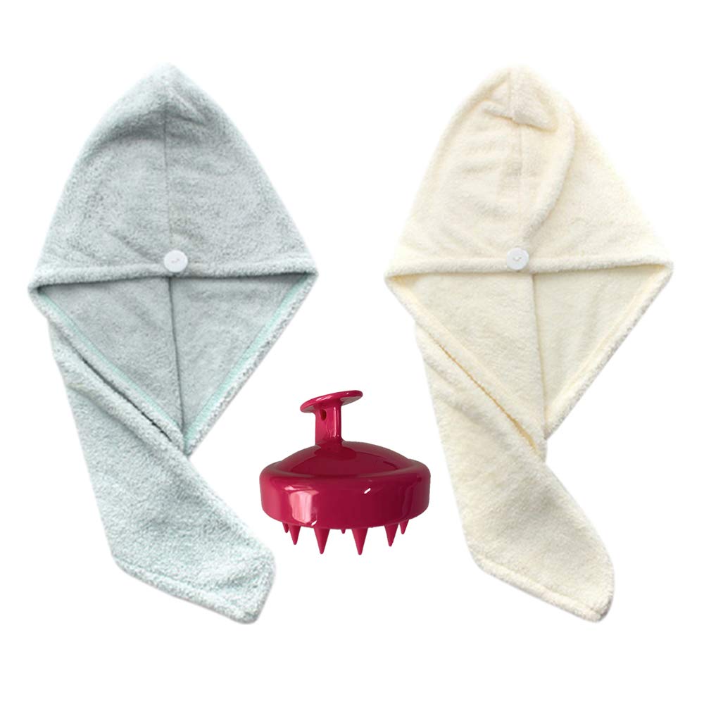 Towel Wrap,3 Pack Hair Washing Set 2 Hair Towel Wraps High Water Absorbency & Shampoo Comb for Girls & Women Long Thick Curly Hair