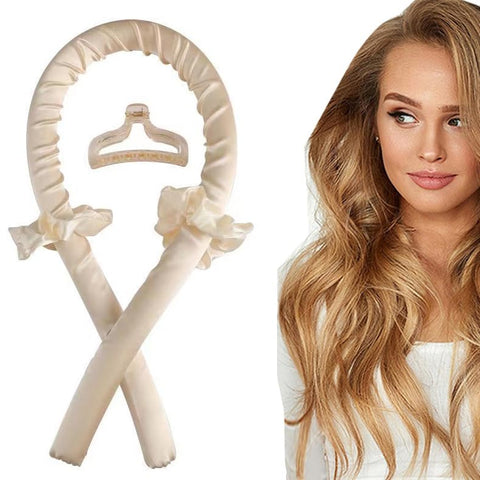 Heatless Curling Rod Headband Heatless Hair Curling Set High Resilience Heatless Curls No Heat Wave Hair Curlers Curls Ribbon with Hair Claw Clip Styling Tools for Natural Hair - White