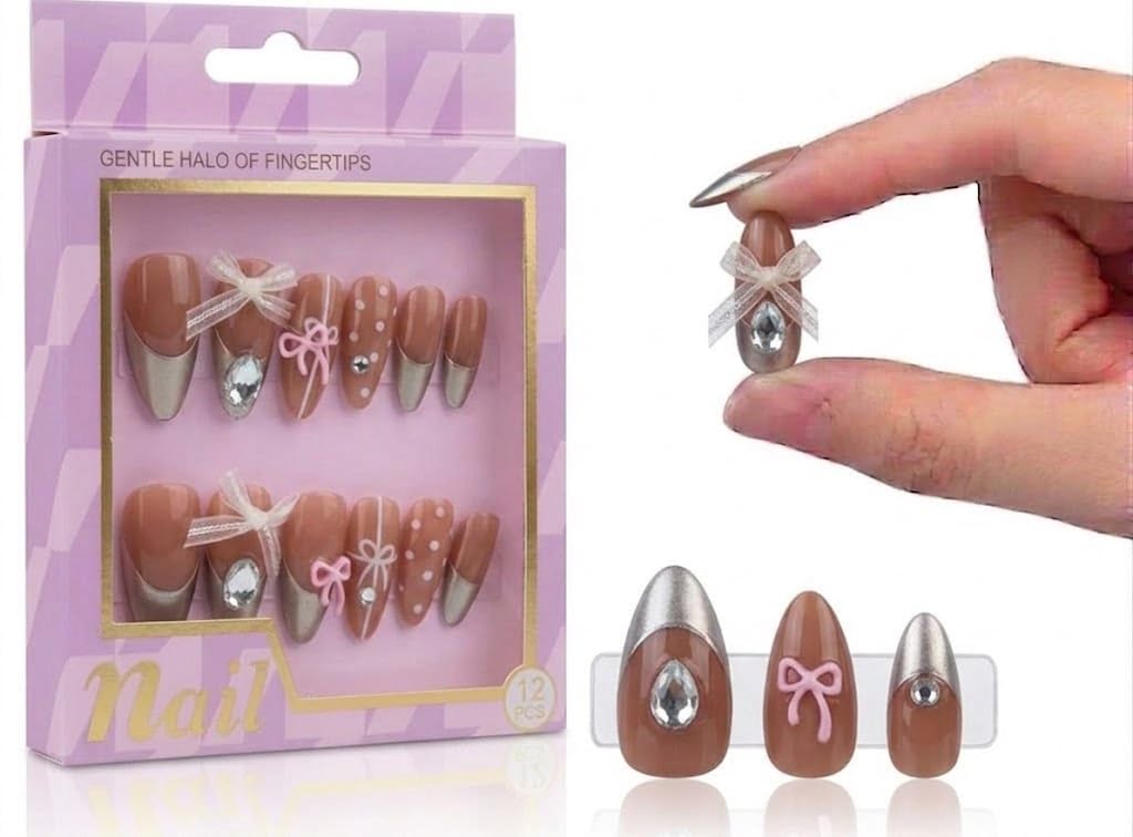 4D NAILS - 12 pcs PRESS ON NAILS Medium - MIRROR False Nails, Perfect For Parties+ 1 SHEET DOUBLE FACE- NO2