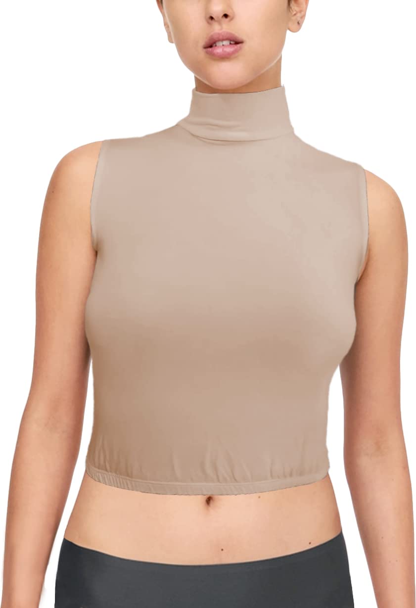 High Neck Sleeveless Cotton Crop Top Elastic Banded Undershirt for Women