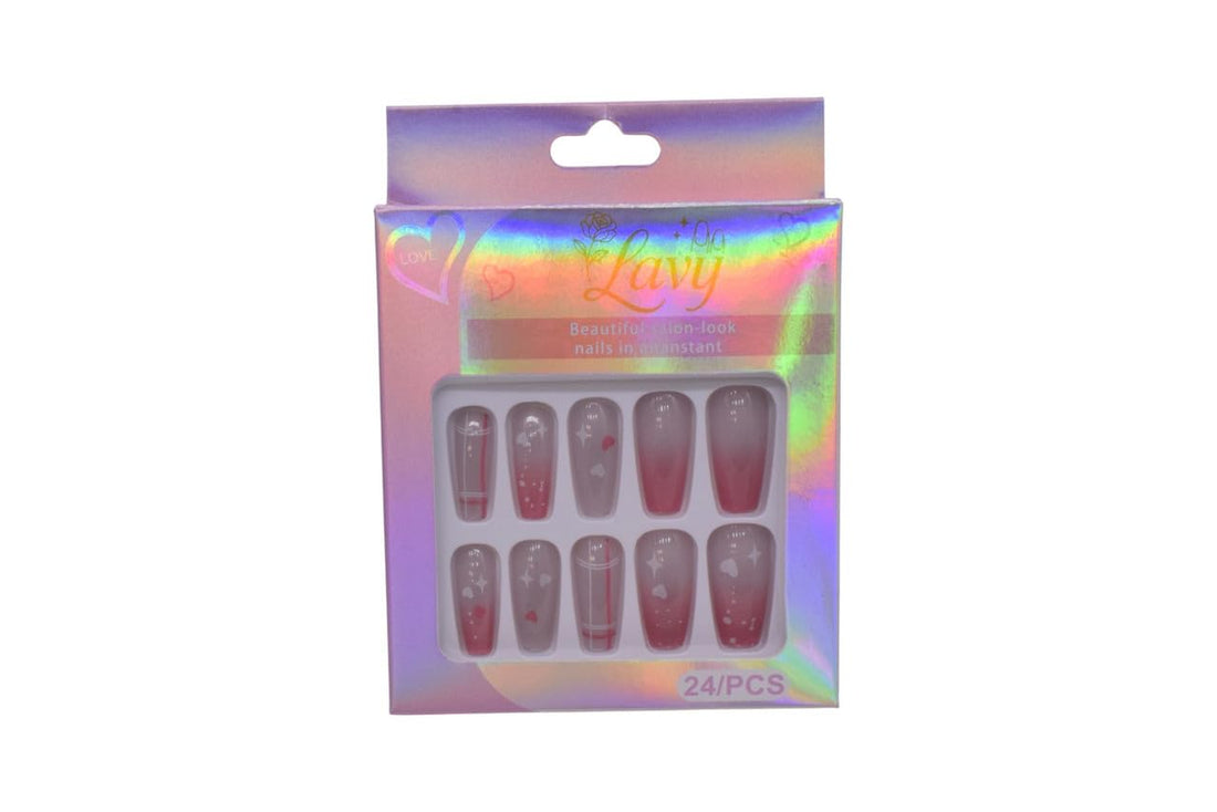 Lavy Coffin Shape with Ombre & Plaid Designs Press-On Mink Nails 24-Piece Set - Multicolor