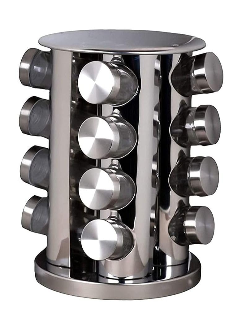 Glass spice jar set with stainless steel lid in silver color