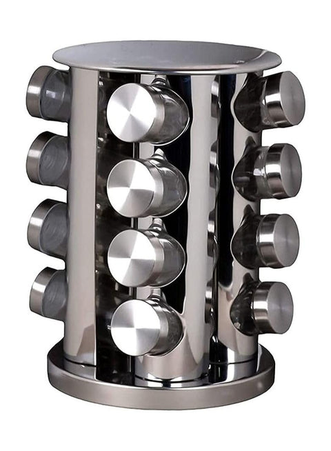 Glass spice jar set with stainless steel lid in silver color
