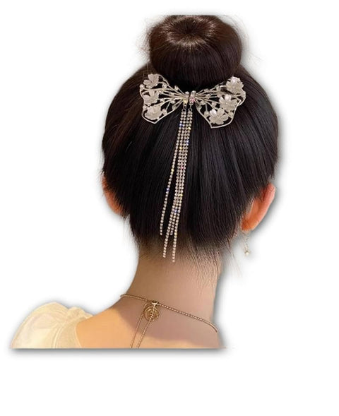 Rhinestone Tassel Hair Accessory Butterfly Bow Comb Clip Pearl Flower Design Silver Gold Finish