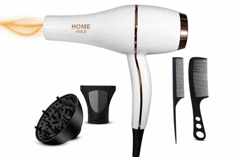 Professional Hair Dryer, 3000W, Fast Drying, Multiple Settings, 2 Speeds, Low Noise, Ionic Care, Overheat Protection, White 688
