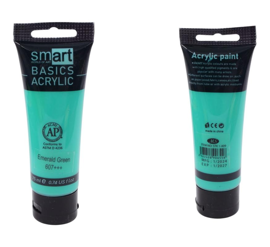 Smart High Qualified Pigments Acrylic Paint Tube, 75 Ml - Emerald Gren