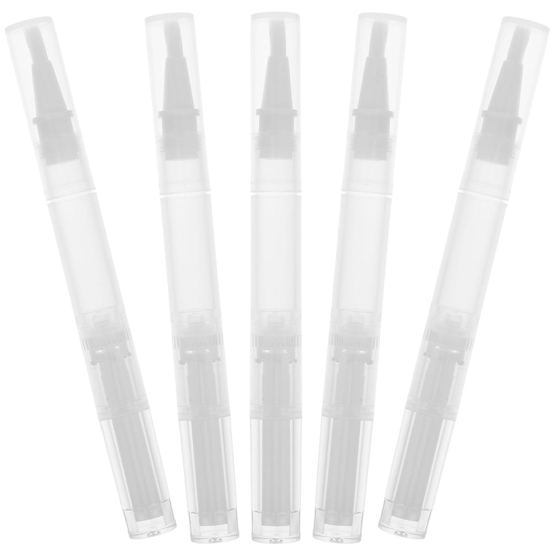 Minkissy 5 Pieces Transparent Twist Pens, Empty Nail Oil Pen with Brush Tip, Cosmetic Lip Gloss Container, Applicators, Eyelash Growth Liquid Tube, Rotary Twist Pens with Brush Tip
