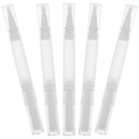 Minkissy 5 Pieces Transparent Twist Pens, Empty Nail Oil Pen with Brush Tip, Cosmetic Lip Gloss Container, Applicators, Eyelash Growth Liquid Tube, Rotary Twist Pens with Brush Tip