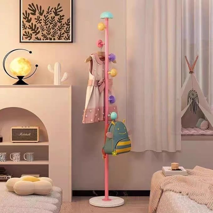 Metal Coat Rack Tree for Kids Freestanding Sturdy Round Base Silver Coat Hanger for Hanging Clothes Hats Bags Small Room Entryway