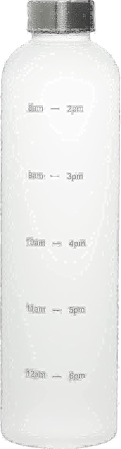 Water Bottle 1000 ml, Silver Steel Cover BPA Free Leakproof Time Marker Water Bottle Reminder for Travel, Fitness, Outdoor Sports, Home, School, Gym, Yoga & Office.