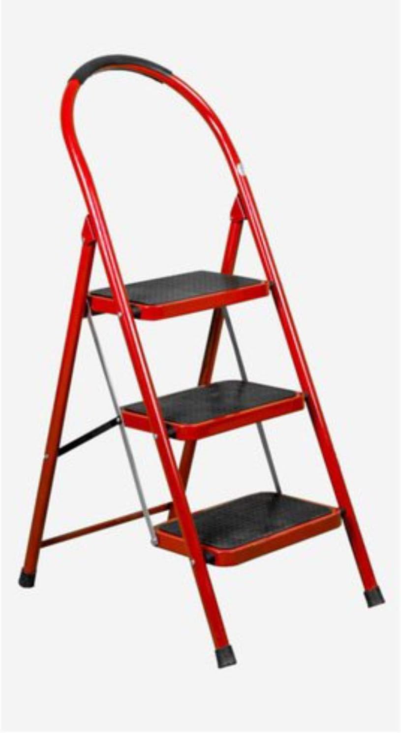 3-Step Indoor Folding Step Ladder – Metal Red