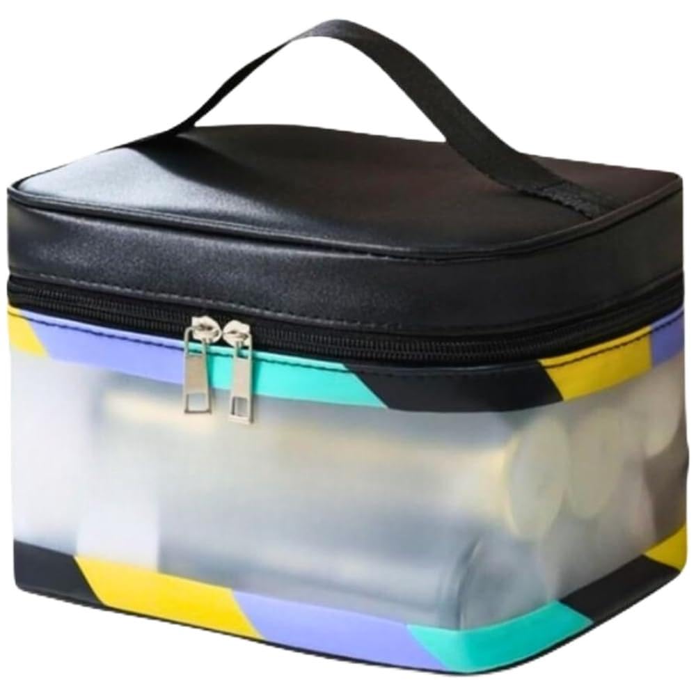 Large Square Transparent Cosmetic Bag Portable Travel Toiletry Bags Women Waterproof Makeup Organizer Bag Travel Necessary (Black)