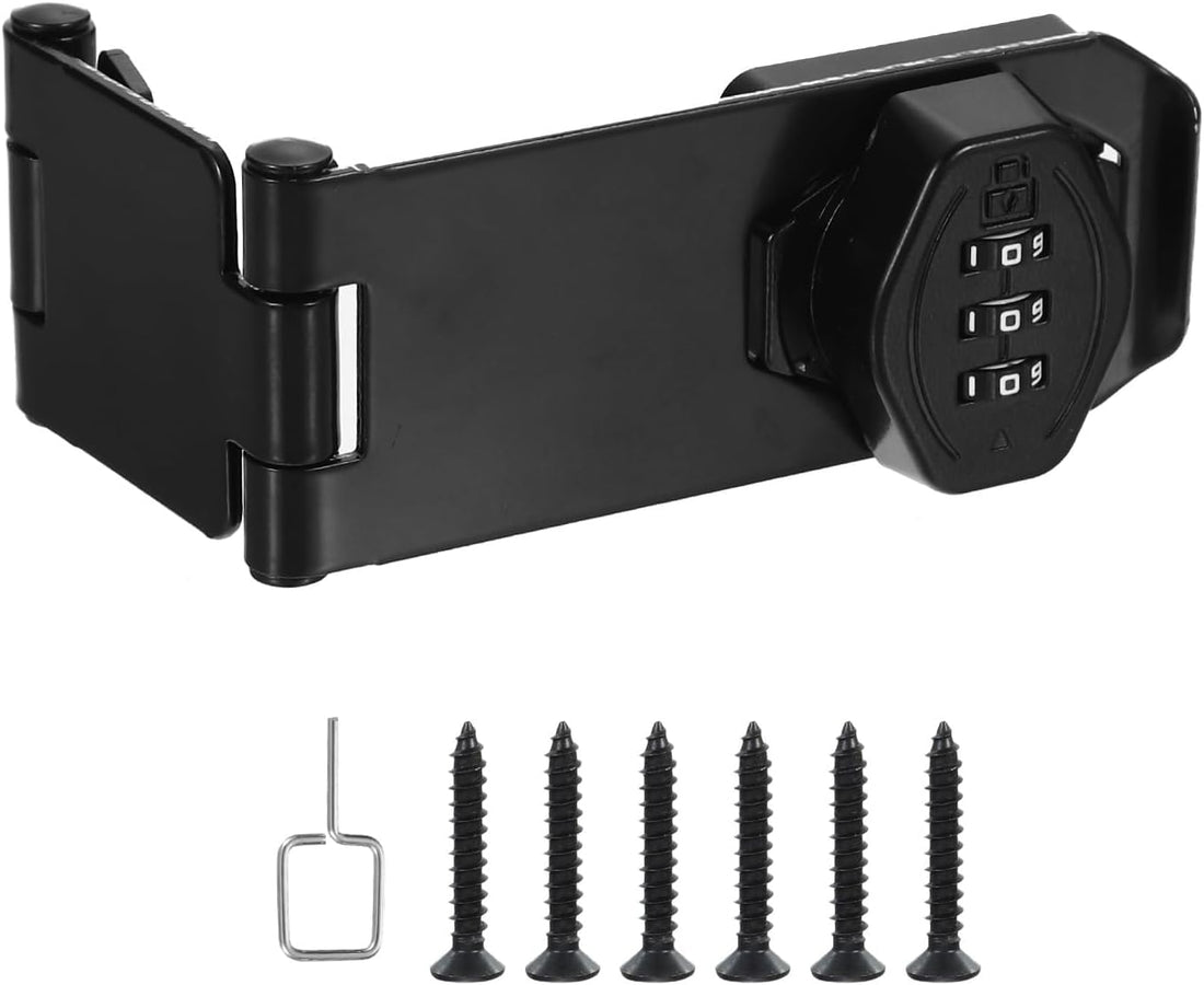 Combination Rotary Hasp Locks, 90 or 180 Degree Combination Safety Lock Door Latch with 3 Digit Password for Drawers Cabinets Flip Barn Door, Black