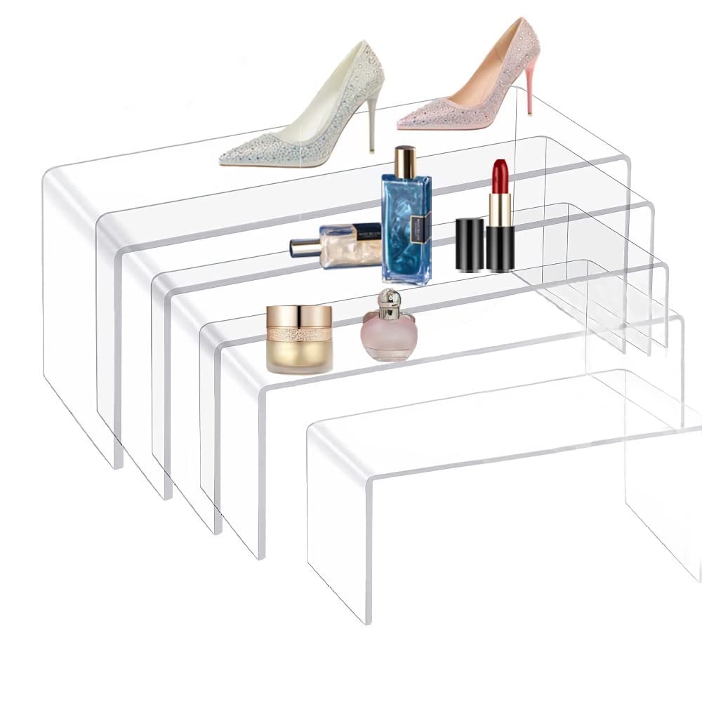BEST MEDIA Transparent Acrylic Display Riser Stands, Multi-Size Shelves for Jewelry, Cosmetics, Pop Figures, and Candy Dessert Tables- Modern - Set of 5 - Transparent