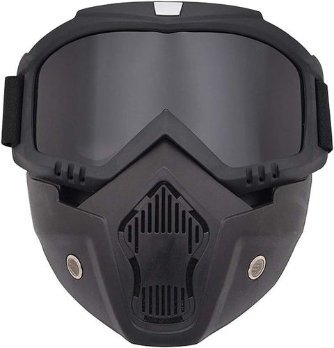 TRUE FIT®Motorcycle Helmet Riding Goggles Glasses With Removable Face Mask,Detachable Fog-proof Warm Goggles Mouth Filter Adjustable Non-slip Strap Vintage Bullet Fight Motocross