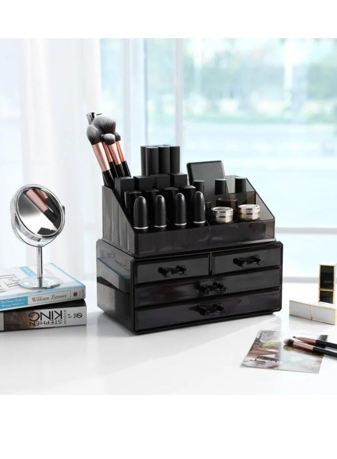 Makeup Organizer Case with Drawers, Acrylic Cosmetic Display Box, Vanity Desk Organizer for Accessories, Black, Plastic