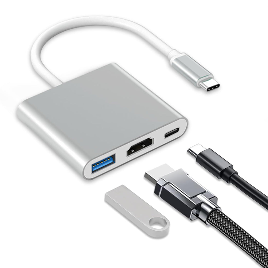 USB C HDMI Adapter 3-EN-1, Lightning to HDMI Cable for TV, Digital AV Multiport with 4K, USB-A 3.0, Plug and Play