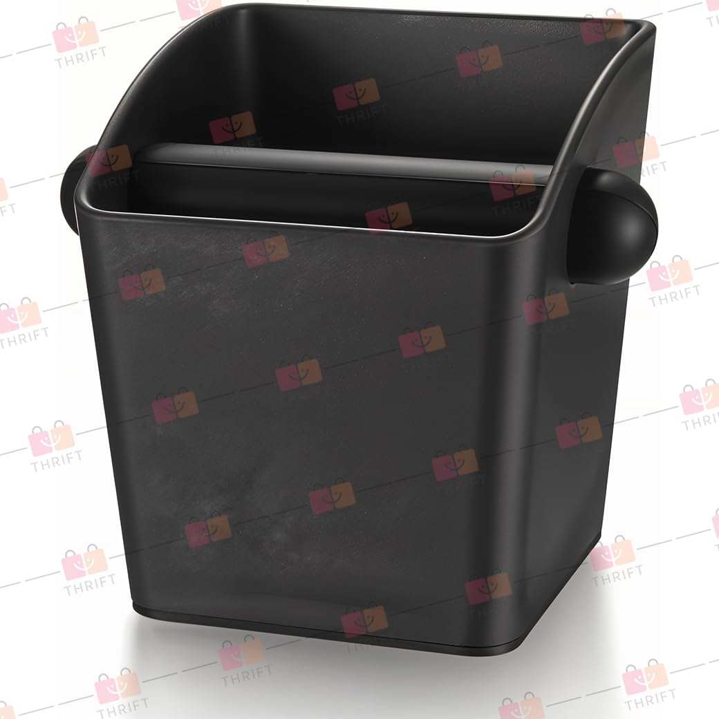 Espresso Knock Box – Rectangular Coffee Grounds Bin with High Sidewalls, Non-Slip Base & Removable Knock Bar – 0.8L Large Capacity – BPA-Free ABS, Matte Black – Home & Café Barista Accessory
