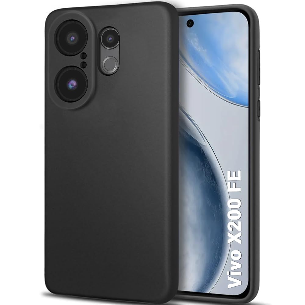Liquid Silicone Case Compatible with Vivo X200 Fe, Full Camera Protection with Soft Microfiber Lining, Durable Shockproof Anti-Scratch Cover - Black