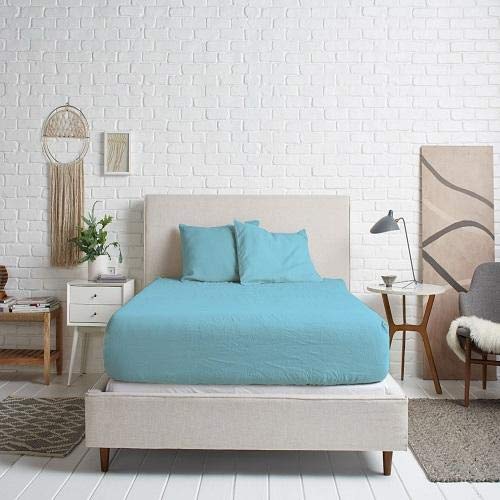 Tigers Trade Lines Queen Size, Cotton,Solid Pattern, Light Blue - Fitted Sheets