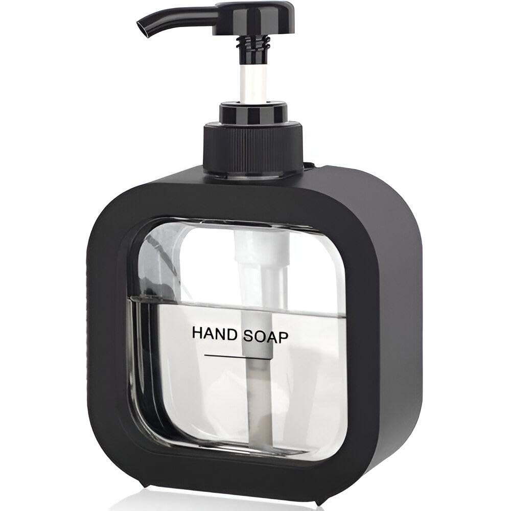 Refillable Soap Dispenser-500ml Transparent Pump Bottle For Hand Soap, Plastic Dish Soap Dispenser For Kitchen Basin, Elegant And Practical (Black)