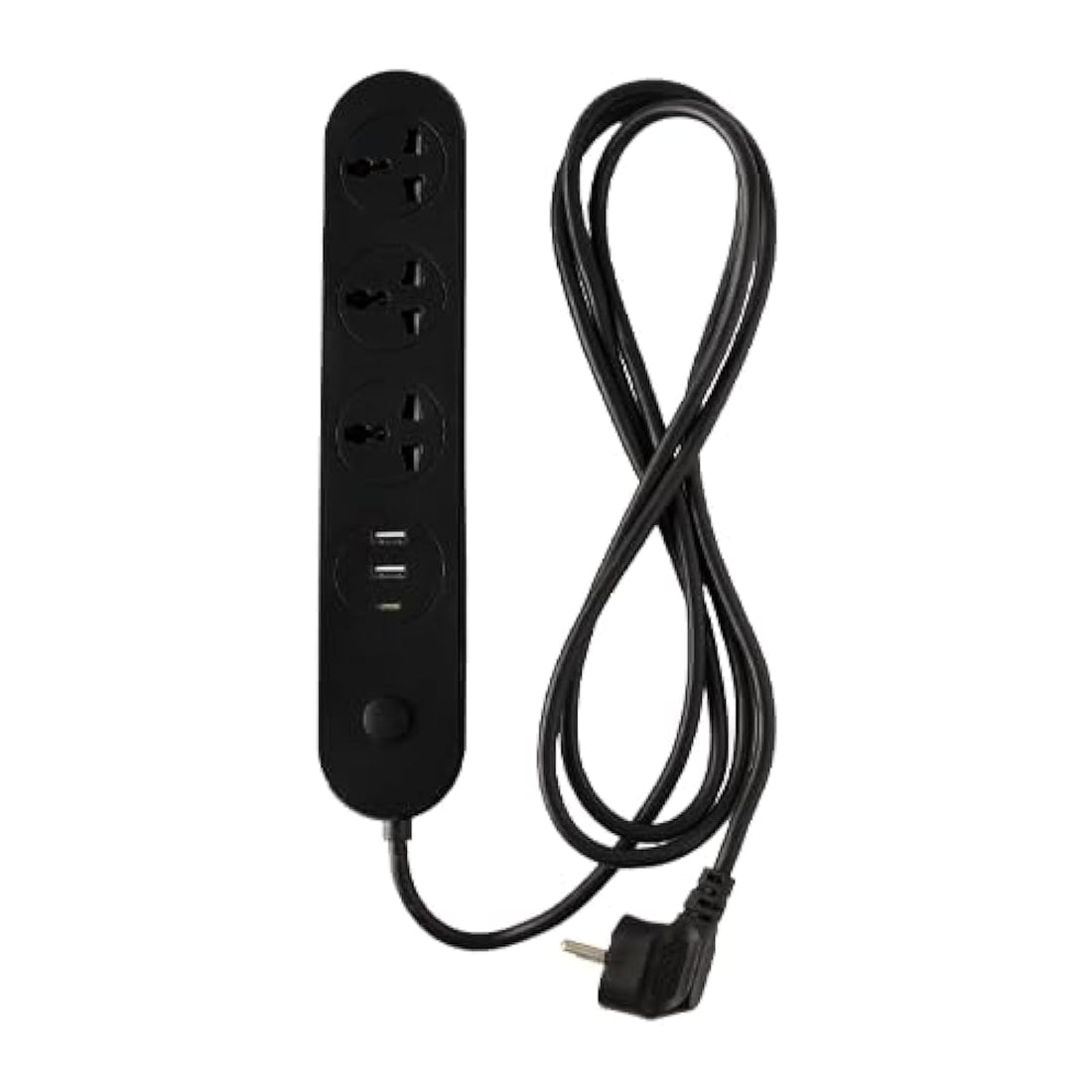 BAREEQ بريق 2.5-Meter Lighting Power Strip with 3 USB Ports: 2 USB-A, 1 USB-C with Power Delivery (20w), and a 3-Year Warranty (Black)