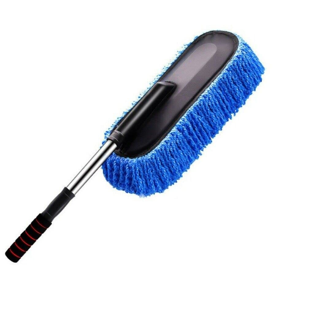 Car Wash Duster Cleaning Brush, Car Microfiber Duster House Exterior Interior Cleaning Kit with Extendable Soft Handle Telescoping Dusting Blue