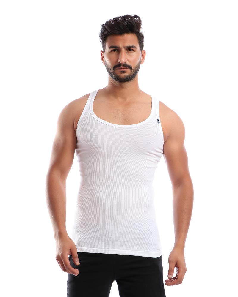Mens Round Neck Sleeveless Derby Undershirt - White