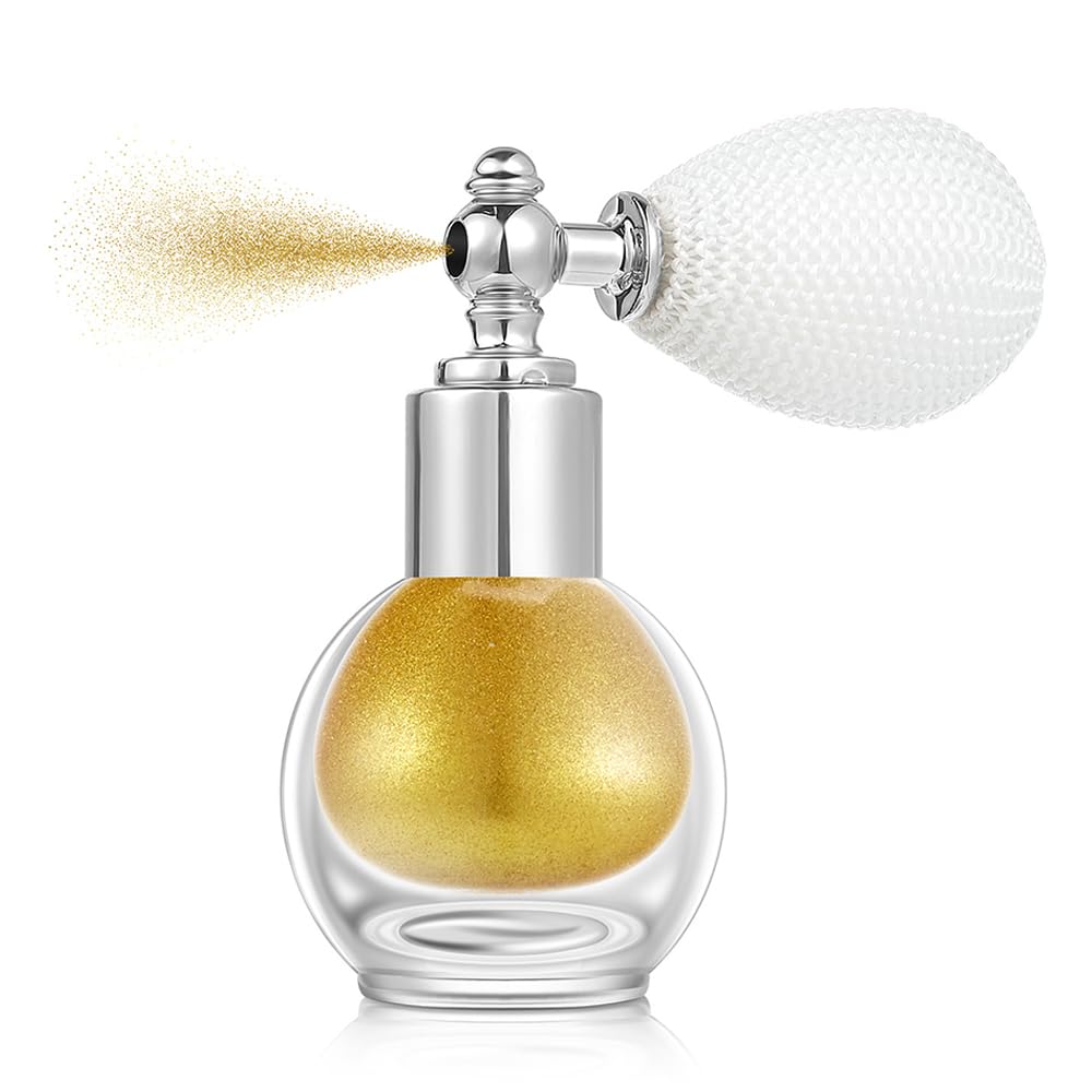 Face and Body Highlighter Spray, Pure Gold High Gloss Shimmer Powder Glow Makeup Glitter Spray for Mardi Gras Carnival Music Festival Outfits Rave Accessories