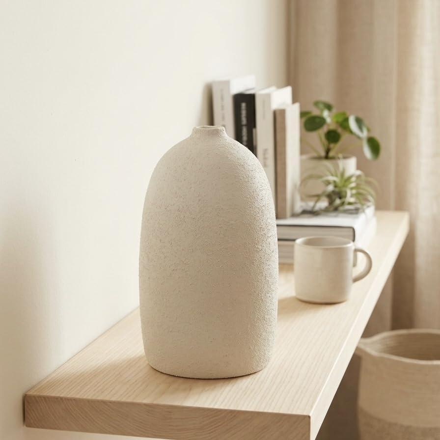 StudiO7 "1" Textured Vase, Matte White, Rustic Style, Minimalist Home Décor, Oval Shape