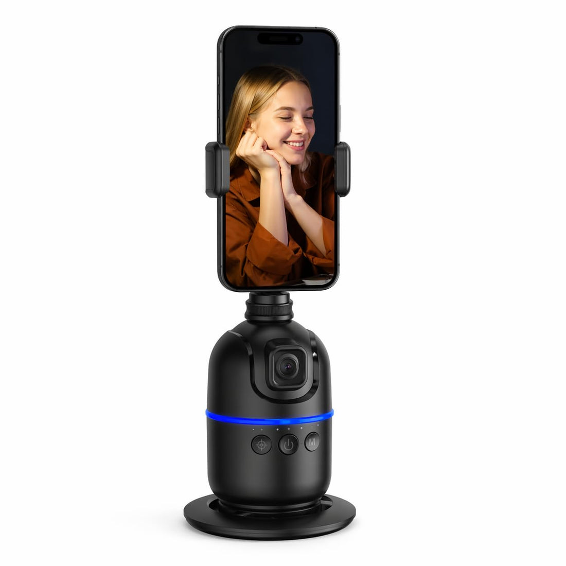 Smart Auto Face Tracking Phone Holder 360° Rotation – No App Required – Gesture Control – Type-C Charging