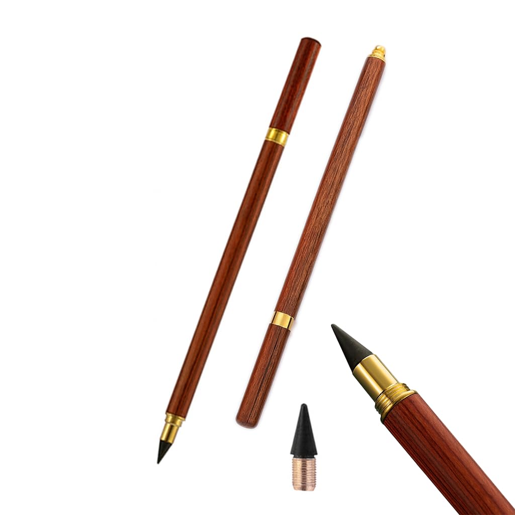AmazingEGP | Infinite Metal Pencil, Reusable Inkless Writing Tool, 15 cm, Metallic (WOODEN Brown)
