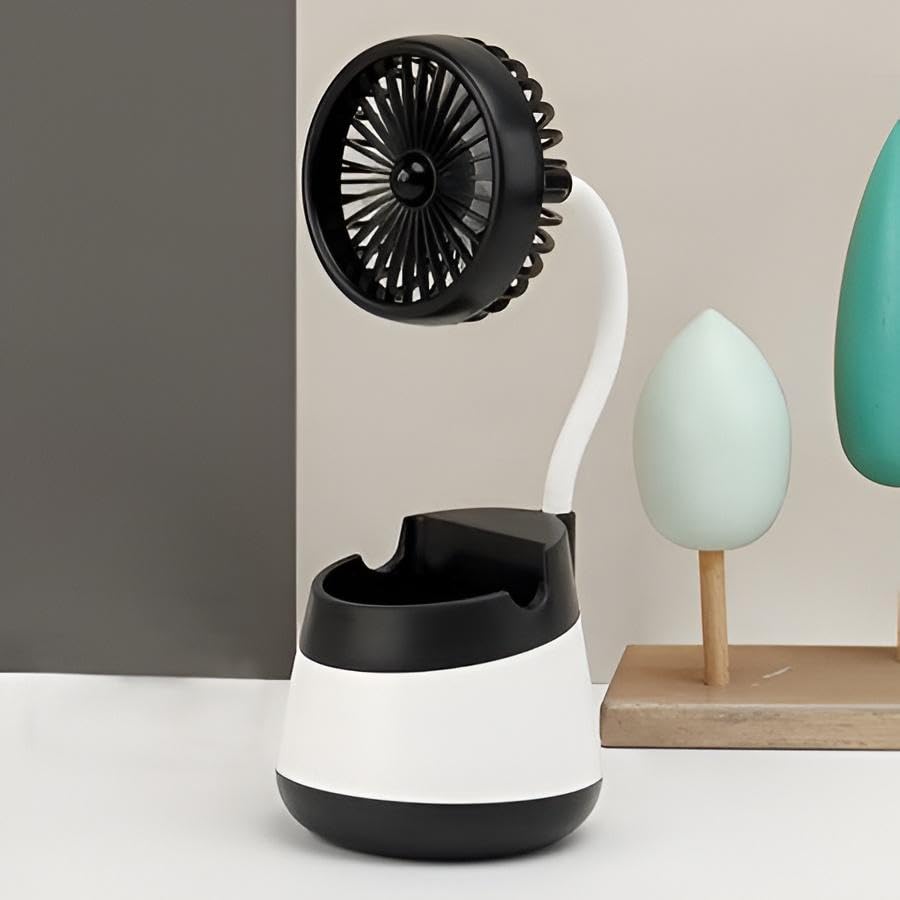 PORTABLE COOLER - Multi-functional desk fan with stylish design, strong cooling power and lightweight compact size. It also works as a phone holder, remote control holder and pen organizer. Ideal for
