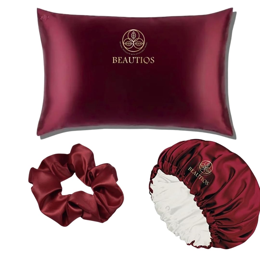 3 in 1 beautiqs Hair Care Set – Bonnet, Pillowcase & Scrunchie for Nighttime Hair Protection set of three