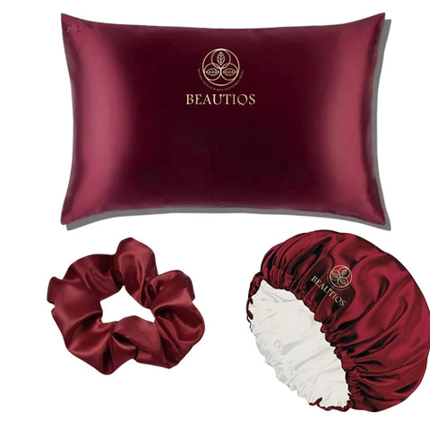 3 in 1 beautiqs Hair Care Set – Bonnet, Pillowcase & Scrunchie for Nighttime Hair Protection set of three
