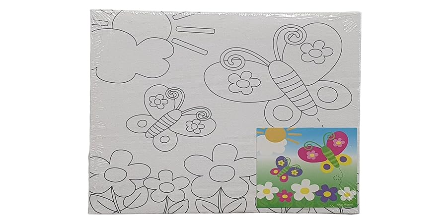 Keep Smiling Canvas Painting Set With Paint Brush & 6 Watercolor For Kids, 15 X 20Cm - White Black - 522