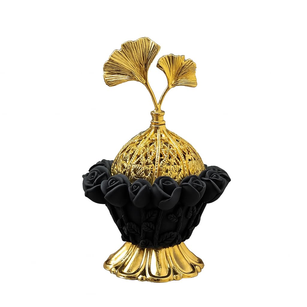 THE PACK | Decorative Incense Burner, Black and Gold Polyresin, 11.8 cm × 8 cm, Multiple Holders for Oud and Stick Incense (BLACK)