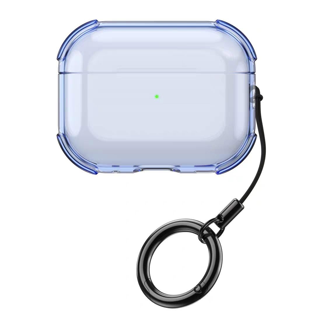 Crystal Clear Protective Case for AirPods Pro 3, Transparent Silicone Cover with Ring Holder, Compatible with AirPods Pro 3 2025, Soft Gel Accessories (Blue)