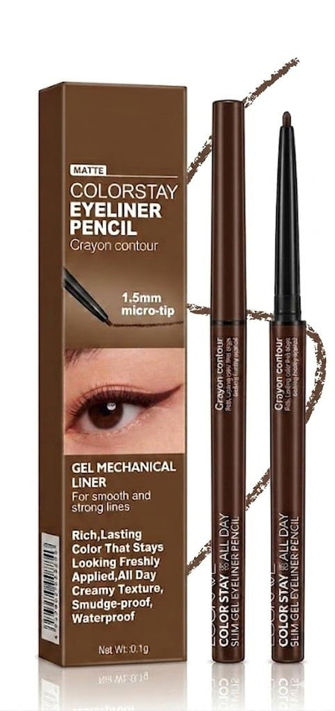 Waterproof Eyebrow AND Pencil Eyeliner COLOR STAY, CRAYON CONTOUR Eye Makeup with Built-in Sharpener, Waterproof Gel Eyeliner Automatic pencil -Brown