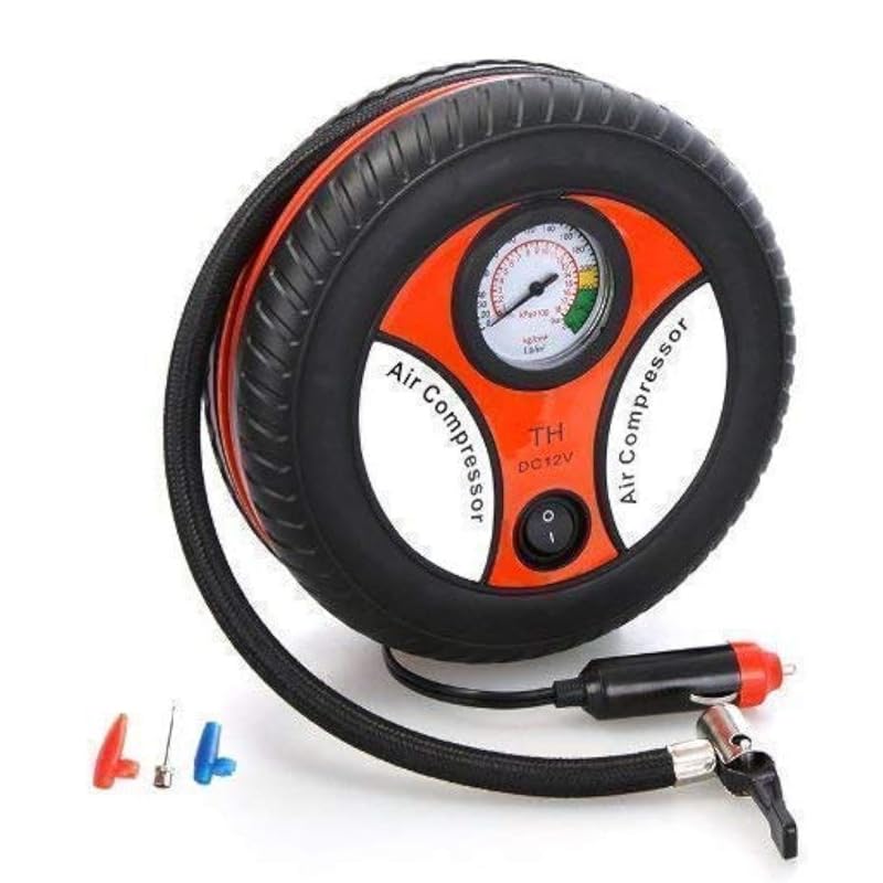 Portable Tire Inflator Compressor with Cigarette Lighter Plug, Nozzle Adapter Kit for Car, Motorcycle, Ball and More - KaberTrade