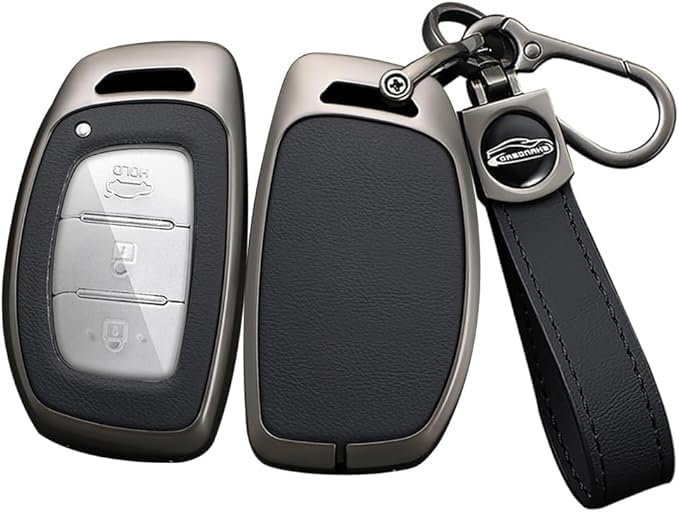 Metal Car Key Cover with Medallion – Compatible with Hyundai Tucson Elantra Sonata – Stylish Protective Case for Car Accessories