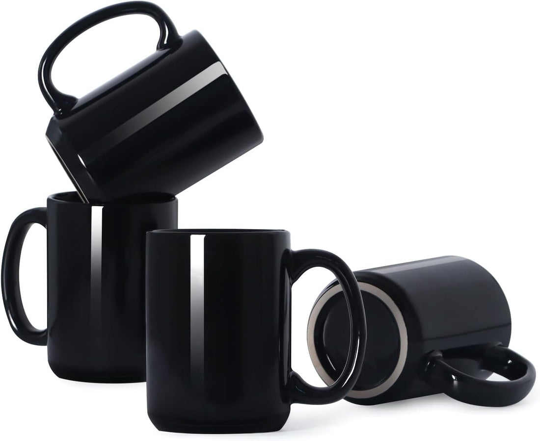 16 oz Large Coffee Mugs Set of 4 Ceramic Coffee Mug Black Coffee Cups Tea Cups Idea Gift for Women Men House Warming Gifts New Home Office, Black 4 Pack
